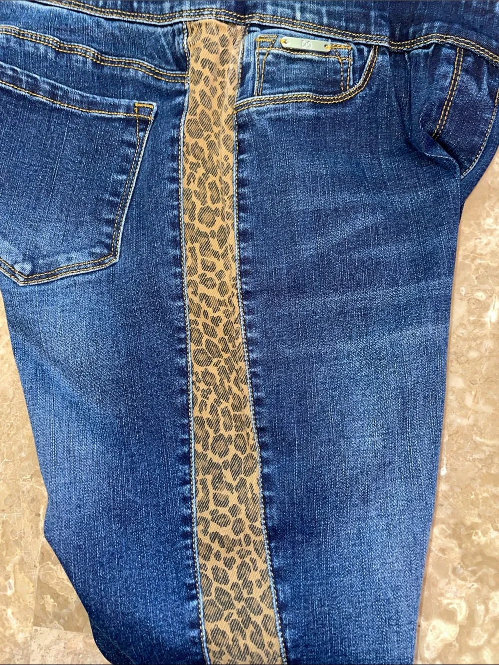 Coco + Carmen Dark Blue Skinny Jeans with Leopard Side Stripe